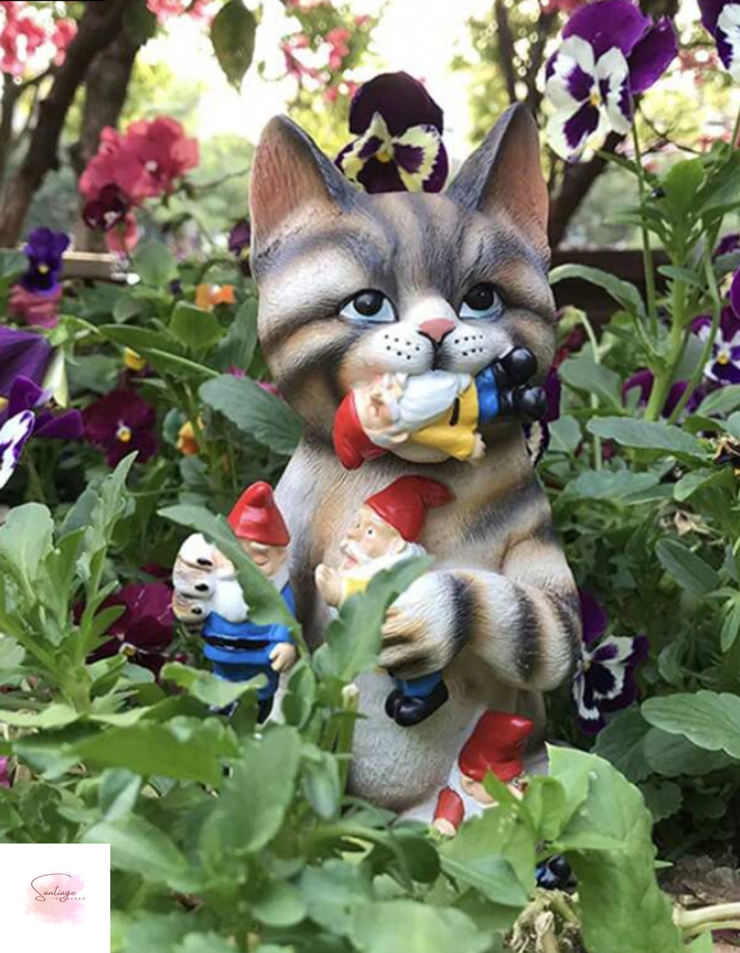 Garden Cat Eating Gnome Statues Outdoor Funny Resin Figurines Etsy