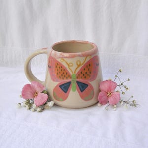 Pink Butterfly Mug / Ceramic mug / Ceramic cup / Handmade mug / Butterfly art / Butterfly mug / Ceramic Dinnerware / Ceramic homeware / Mug