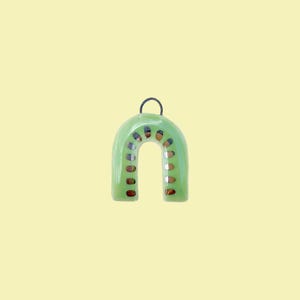 Green Luster Arch Charm #1 / Porcelain Charm / Handmade Ceramic Charm / Necklace Charm / Pendant Necklace / Gold Luster / Arch Charm