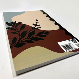 May include: The back cover of a paperback book with an abstract design featuring a black silhouette of a plant on a background of beige, brown, and blue. The book's ISBN number is 9798826520685.