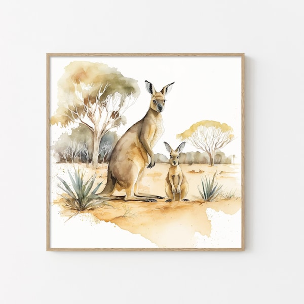 Watercolor Kangaroo, Kangaroo Wall Art, Watercolor Animal, Printable Wall Art