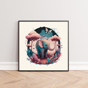 Elephant Printable Wall Art, Nursery Wall Art, Colorful Elephant, Animal Art Print, Kids Room Art