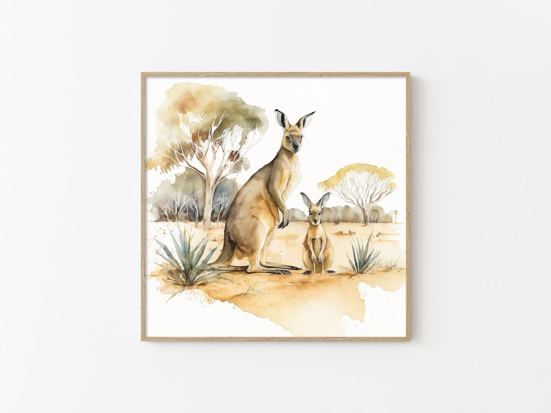 Watercolor Kangaroo, Kangaroo Wall Art, Watercolor Animal, Printable