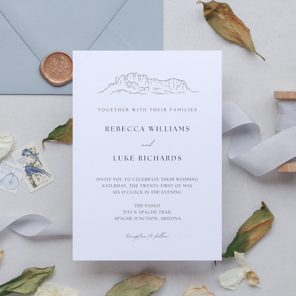 Arizona Wedding Invitation | Superstition Mountains | Elegant Modern Formal | Editable Event Invite | Southwest | Save the Date | Desert