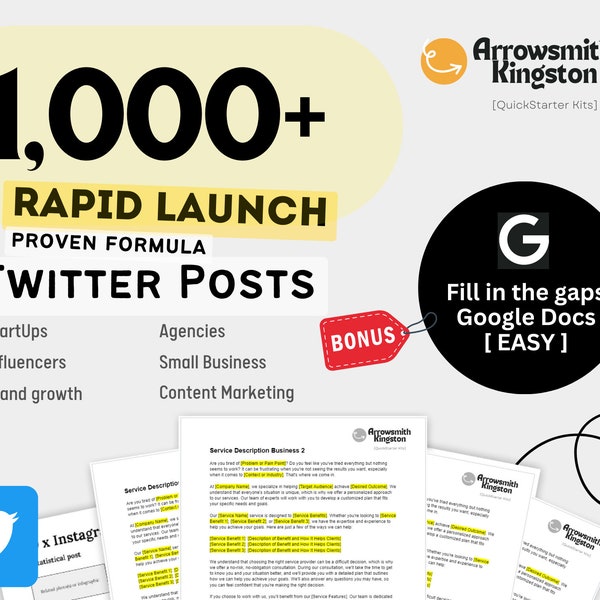 1000+ Rapid Launch Twitter Posts | Get Followers | Grow Twitter Presence | Attract Customers | Funnel Twitter Users | Easy To Use Prompts