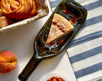 Brown Handmade Melted Wine Bottle Platter – Recycled Glass Cheese Board, Eco-Friendly Serving Tray, Unique Gift Idea, Wedding Decor