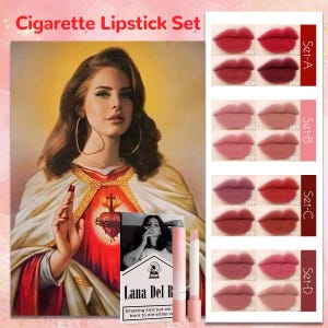 ¡Nuevo! Set de labiales de lujo de Lana Del Rey Collection con póster personalizado de caja de cigarrillos: ¡el regalo perfecto!