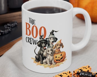 Taza de cerámica Dog Boo Brew 11oz, taza de Halloween para perros, perros con sombreros de brujas, taza de perros con calabaza, taza de Halloween de Dog Boo Crew, taza de amantes de los perros