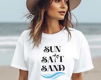 Sun salt and sand shirt, beach shirt, summer shirt, beach tee, vacation shirt, cute summer tee , palm tree shirt,  summer beach themed shirt