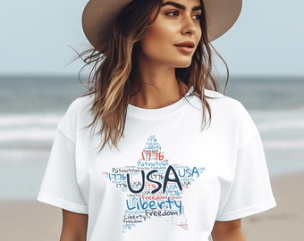 USA star t-shirt, July star shirt, gift for her, veteran shirt, freedom tee, patriotism shirt, 4th of July shirt, red white and blue tank