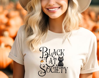 Camiseta de Black Cat Society, camisa para ella, regalo, camisa de Black Cat, camisa de Halloween, camiseta de dama, camiseta de Cat Society, camisa para él, camiseta de gato con fantasma