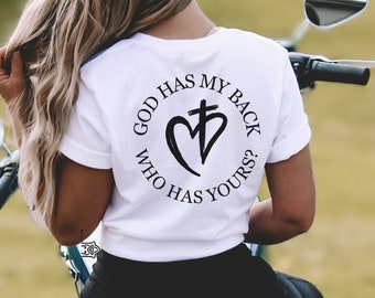 Dios tiene mi camisa trasera, camisa bendecida, camisa inspiradora, camisa de fe, mamá bendecida, camisa cristiana, regalos para ella