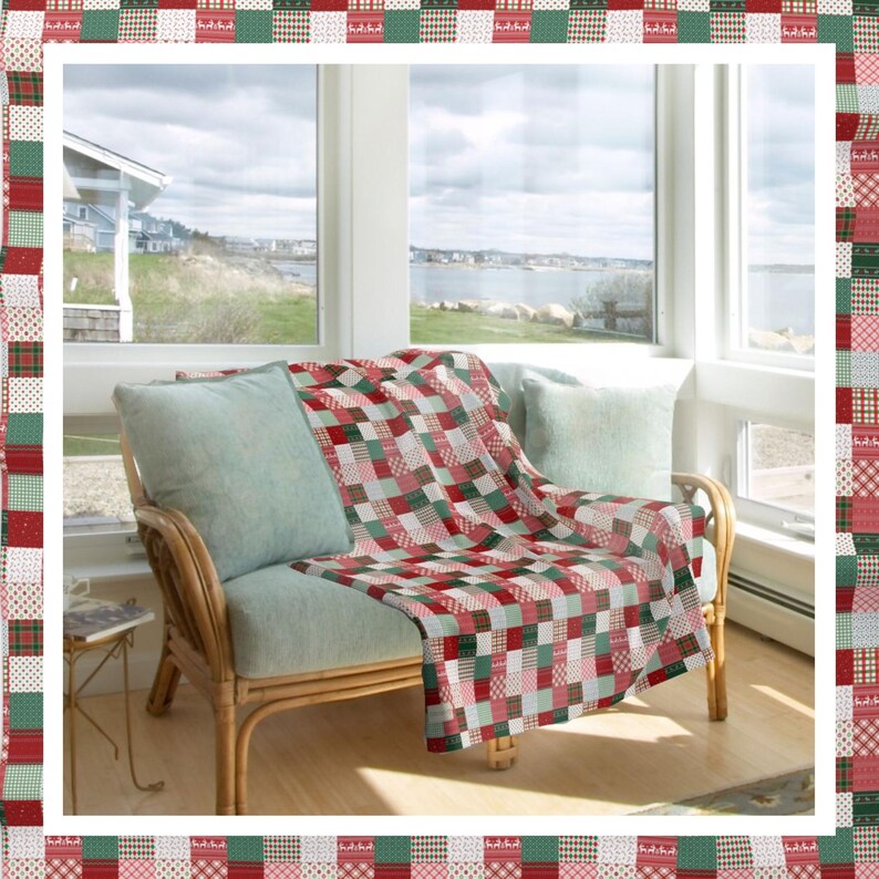 Christmas Patchwork Sherpa Fleece Blanket Grandma Chic Patchwork Quilt