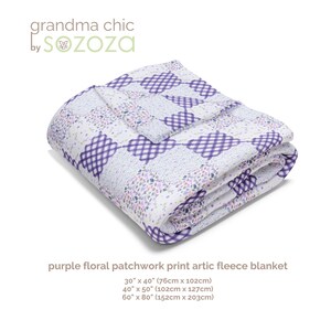 Grandma Chic Purple Floral l Patchwork Arctic Fleece Printed Blanket Throw | Vintage Pastels | Granny Shabby Chic | Farmhouse Decor