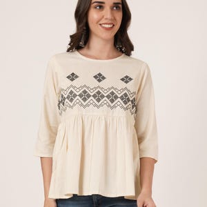 Pure Cotton Women Embroidered Top, Jeans Top, Short Kurtis