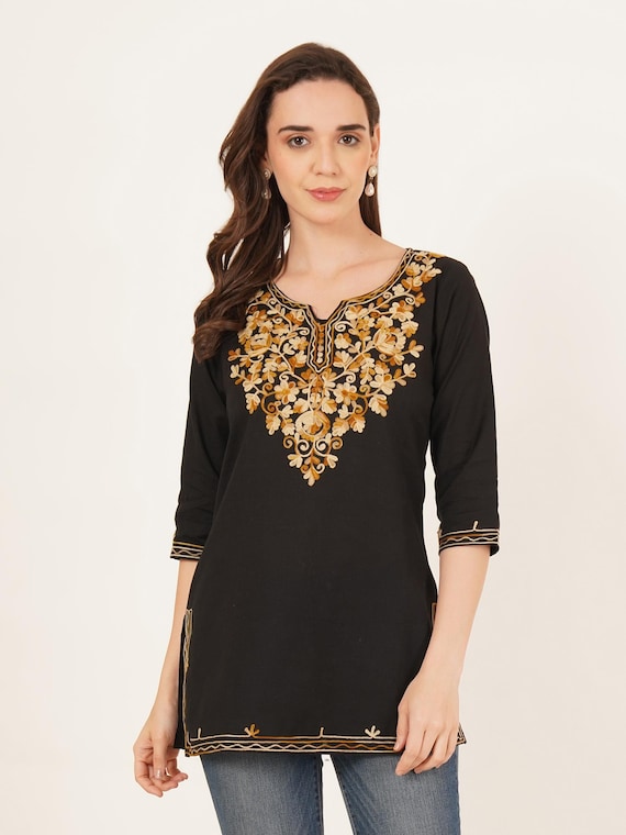 Embroidered Cotton Kurti Top: Women's Ethnic Office Wear,Casual Wear Tunic