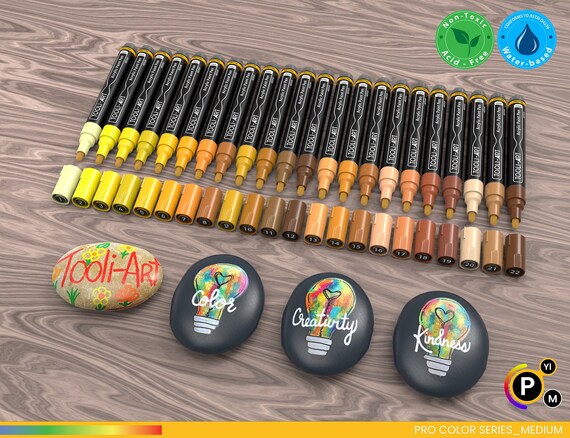 Acrylic Paint Pens 22 Assorted Yellow/Brown Pro Color Series Markers Set 0.7mm Extra Fine Tip for Rock Painting, Glass, Mugs, Wood, Metal, Canvas, DIY