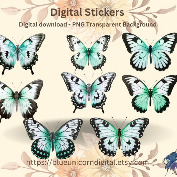 Butterfly clipart, printable butterfly cutout, craft clipart, scrapbook stickers, card making download, green children’s bedroom decor,