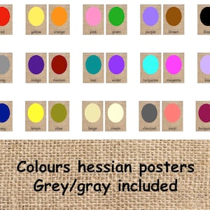 Colores sobre arpillera / colores / carteles de colores / tarjetas didácticas / colores comunes / exhibición de colores / nombres de colores / gris