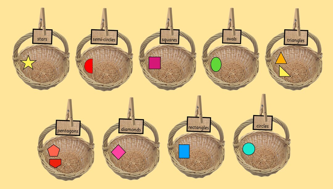 2D Shape Baskets / Classroom Maths Display / Common Shapes / Etsy