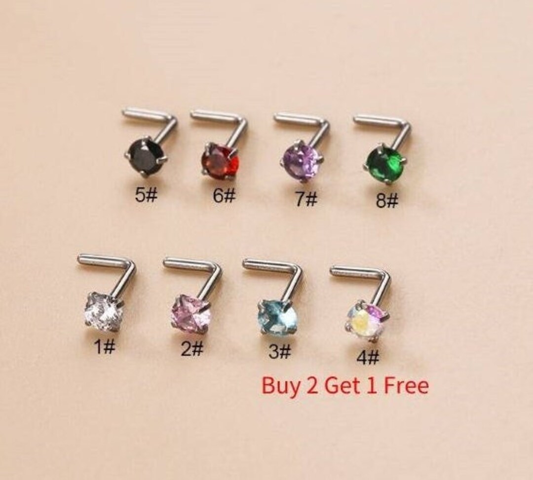 3MM Round CZ Nose Stud Lshape Nose Piercing Stainless Steel Etsy