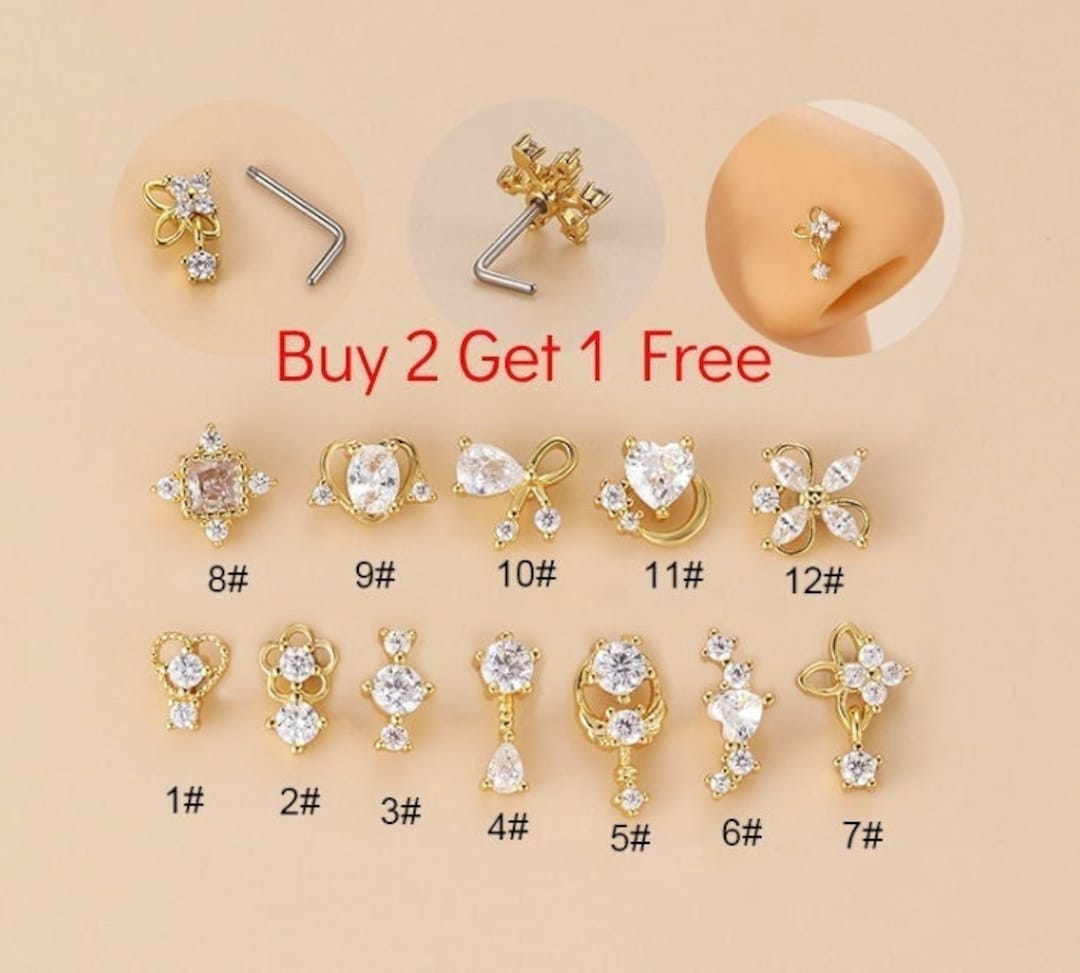 Stainless Steels Nose Stud, CZ Dangle Nose Studs, 20G Statement Nose