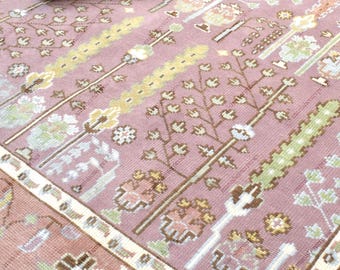 Pink Beige Oushak Rug, Hand-Knotted Wool, Neutral Oushak , Rugs For Living Room