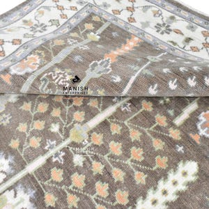 Hand-Knotted Wool Oushak Rug: Sandy Brown, Ivory, Multi-Color
