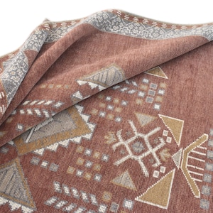 Rust Oushak Rug: Handspun Wool, Cream, Blue & Green Accent