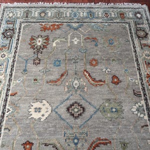 Hand-Knotted Oushak Wool Rug: Grey Antique Style, 4x6 ft