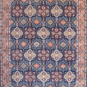 Hand-Knotted Navy Blue Oushak Rug: Vintage Persian Style, New Zealand Wool