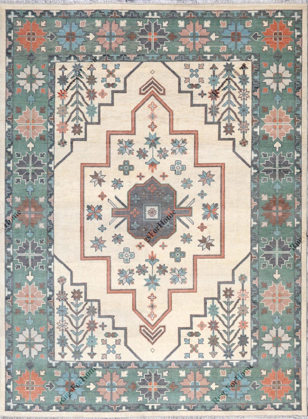 Vintage Turkish Oushak Rug 10x14: Hand-knotted Wool, Bohemian Blue - Etsy