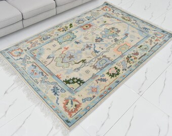 Handwoven Oushak Wool Rug: Modern Turkish Area Rug, 5x8