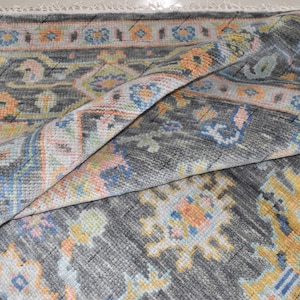 Hand Knotted Oushak Wool Rug 9x12: Traditional Grey Vintage Style
