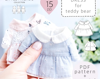 Dress sewing pattern for teddy, doll clothes pattern, toy dress pattern, teddy bear clothes pattern, pattern for teddy bear clothes