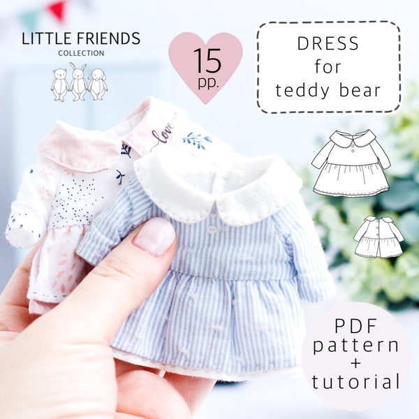 Dress sewing pattern for teddy, doll clothes pattern, toy dress pattern, teddy bear clothes pattern, pattern for teddy bear clothes