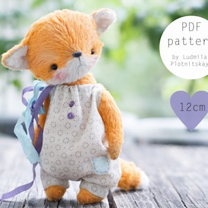 Fox sewing pattern with clothes, jointed teddy pattern, miniature artist teddy bear, stuff fox pattern, soft toy pattern pdf 4.5 inch