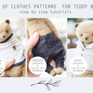 Teddy bear clothes sewing pattern, doll clothes pattern, jacket pattern, pant pattern for bear, sweater sewing pattern, instant download