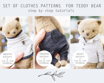 Teddy bear clothes sewing pattern, doll clothes pattern, jacket pattern, pant pattern for bear, sweater sewing pattern, instant download