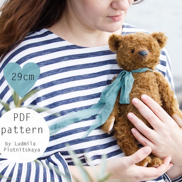 Teddy bear pattern, bear sewing pattern, artist teddy bear, mohair teddy bear , stuffed bear pattern ,  instant download PDF, 11.5 inch