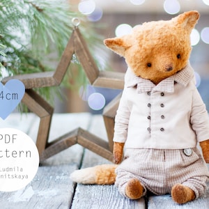 Teddy fox pattern with clothes, fox sewing pattern, teddy bear pattern, stuffed fox with jacket and trousers