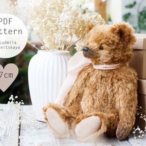 Big teddy bear pattern, 37cm, sewing stuffed bear, classic mohair teddy, tutorial how to embroider nose, instant download PDF  15 inch
