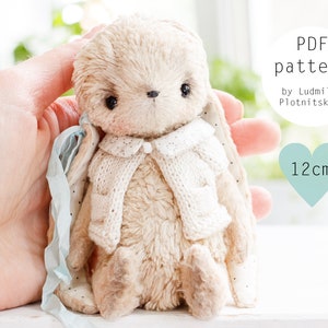 Artist teddy bunny sewing pattern, ooak miniature teddy bear pattern, cute joint rabbit, plush easter bunny, soft toy pattern  5 inch