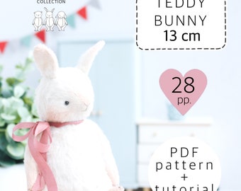Teddy bunny pattern 5.1 inch, bunny sewing pattern, teddy bear pattern, rabbit sewing tutorial