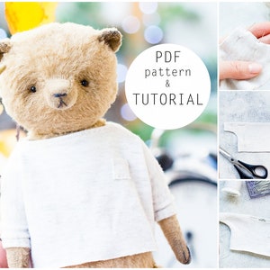 Teddy bear clothes sewing pattern, doll animal clothing, doll sewing long sleeve shirt  pdf pattern