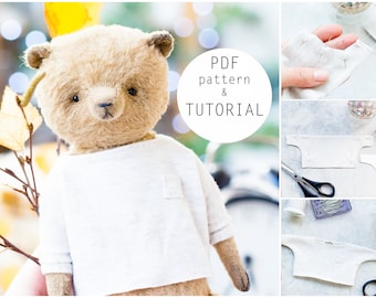 Patrón de costura de ropa de osito de peluche, ropa de animales para muñecas, patrón de camisa de manga larga para muñecas en pdf