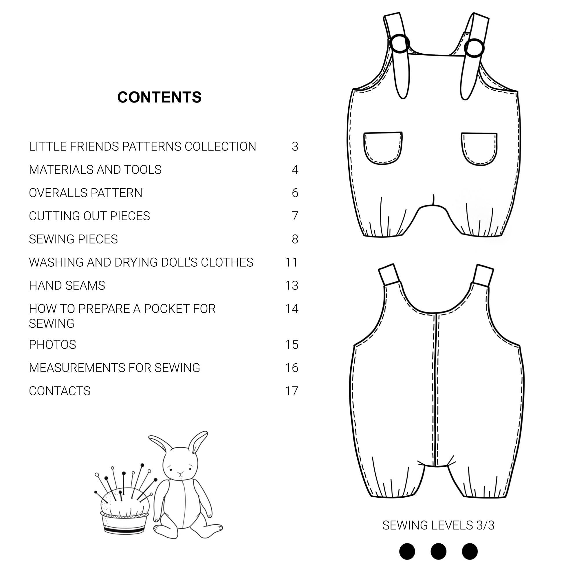 Overalls Plush Pattern Overalls Sewing Pattern for Teddy Bear, Doll Clothes Pattern, Toy Dress ...