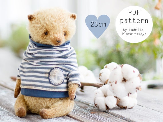 Artist teddy bear pattern, sewing bear pattern, mohair teddy bear, stuffed bear pattern, instant download PDF