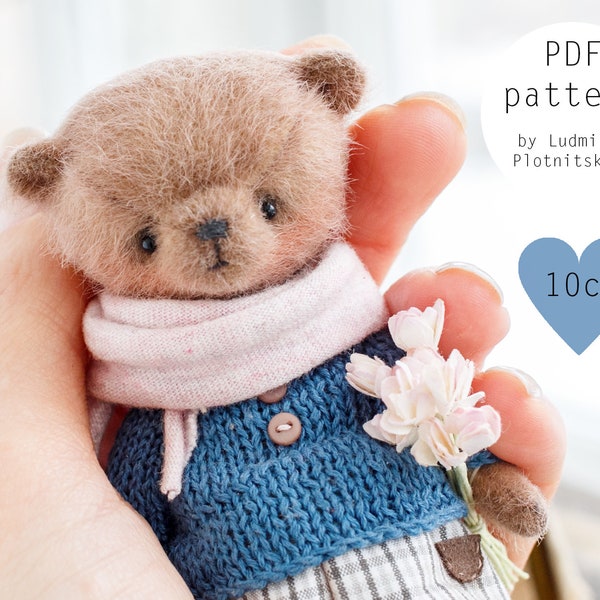 Artist Teddy Bear pattern, teddy pattern, teddy bear, soft toy pattern, miniature bear, 3.9 inches