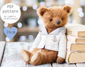 Artist teddy bear pattern, sewing bear pattern, mohair teddy , stuffed bear pattern , jacket pattern,  instant download PDF